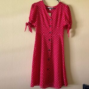 NWT Monteau Polka Dot Short Sleeve Button Front Dress. Size M